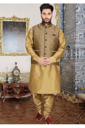 GOLD MENS KURTA JACKET SET